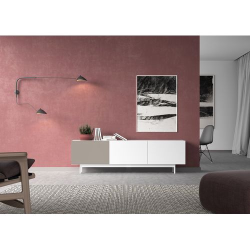 Meuble TV, Collection Printed, En Mélamine Avec 3 Portes. Blanc-taupe