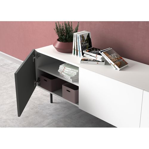 Meuble TV, Collection Printed, En Mélamine Avec 3 Portes. Blanc-graphite