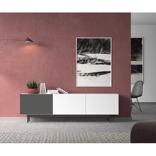 Meuble TV, Collection Printed, En Mélamine Avec 3 Portes. Blanc-graphite