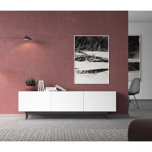 Meuble TV, Collection Printed, En Mélamine Avec 3 Portes. Noyer-blanc