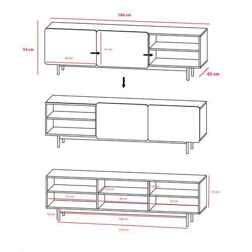 Meuble TV, Collection Biscuit, En Mélamine Avec 2 Portes Et 2 Étagères. Chêne Clair-taupe-blanc