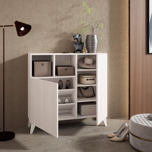 Meuble à Chaussures, Modèle Moss, Blanc Antique, 87x90x27 Cm