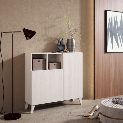 Meuble à Chaussures, Modèle Moss, Blanc Antique, 87x90x27 Cm