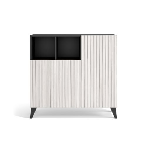 Meuble à Chaussures Modèle Moss, Graphite Portes Blanc Effet Lattes, 87x90x27 Cm