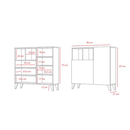 Meuble à Chaussures Modèle Moss, Graphite Portes Blanc Effet Lattes, 87x90x27 Cm
