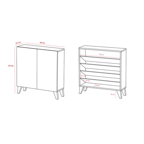 Meuble à Chaussures Modèle Sunne, Graphite Portes Noyer Effet Lattes, 87x90x27 Cm