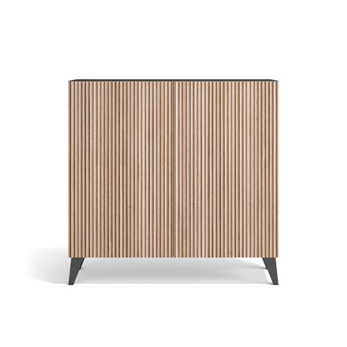 Meuble à Chaussures Modèle Sunne, Graphite Portes Naturel Effet Lattes, 87x90x27 Cm