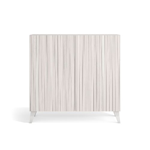 Meuble à Chaussures Modèle Sunne, Blanc Antique Portes Effet Lattes, 87x90x27 Cm