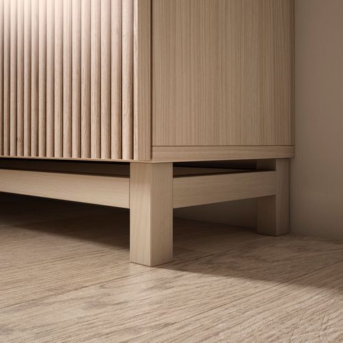 Meuble à Chaussures Modèle Copenhague, Noyer Clair Portes Naturel Effet Lattes, 87x90x27 Cm