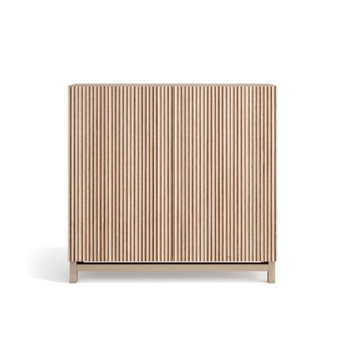 Meuble à Chaussures Modèle Copenhague, Noyer Clair Portes Naturel Effet Lattes, 87x90x27 Cm