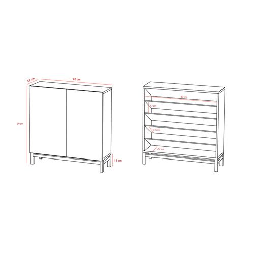 Meuble à Chaussures Modèle Copenhague, Noyer Clair Portes Naturel Effet Lattes, 87x90x27 Cm