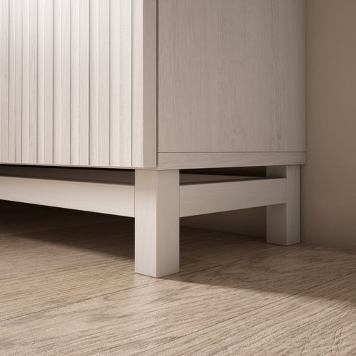 Meuble à Chaussures Modèle Copenhague, Blanc Antique Portes Effet Lattes, 87x90x27 Cm