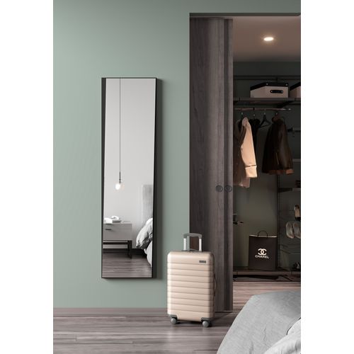 Miroir Asymétrique Pleine Longueur 167x46, Collection Looker, En Mdf Plaqué En Bois, Laqué Noir