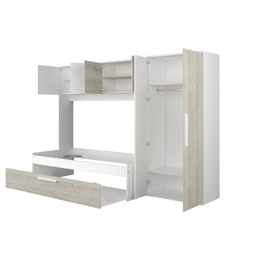 Lit gigogne 90x200 cm avec pont de lit ARTIK imitation chêne et blanc