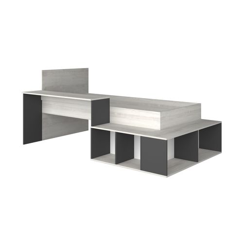 Lit 90x200 cm avec bureau et rangements BLAKE imitation chêne et noir