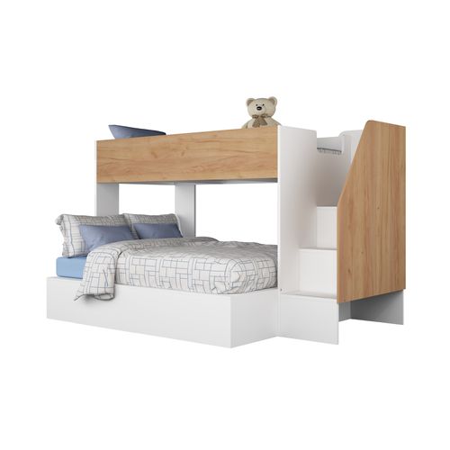 Lit superposé 90x190 et 140x190 cm ALEX imitation chêne et blanc