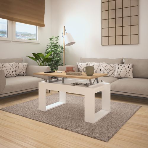 Table basse avec plateau relevable COSMIT imitation chêne et blanc