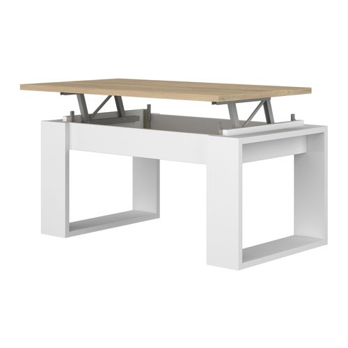 Table basse avec plateau relevable COSMIT imitation chêne et blanc
