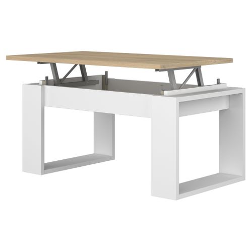 Table basse avec plateau relevable COSMIT imitation chêne et blanc