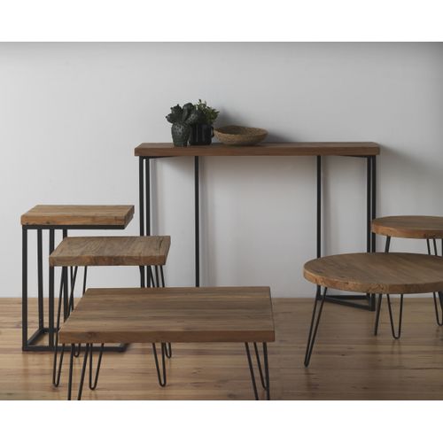 Table D'appoint En Orme Ancien Avec Pieds En Métal