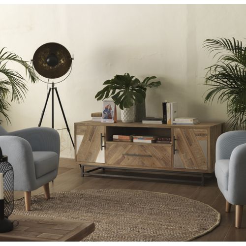 Meuble TV En Sapin Avec Base En Métal