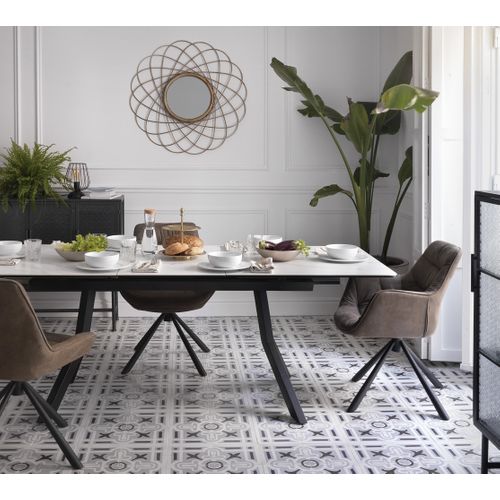 Table à Rallonge En Céramique Blanche Avec Pieds En Métal 160/210x90