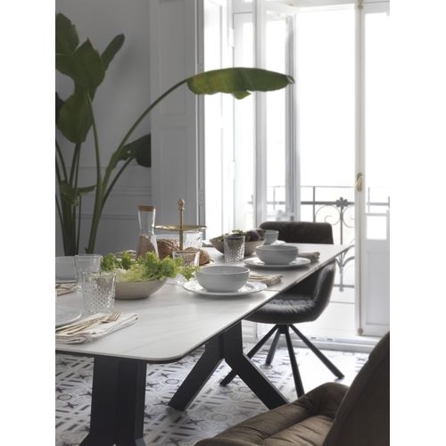 Table à Rallonge En Céramique Blanche Avec Pieds En Métal 160/210x90