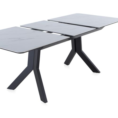 Table à Rallonge En Céramique Blanche Avec Pieds En Métal 160/210x90