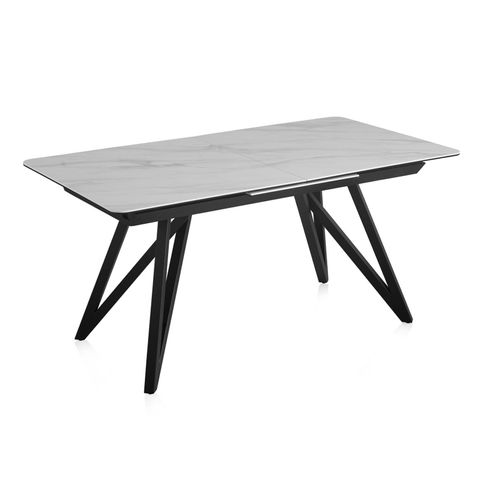 Table à Rallonge En Céramique Blanche Avec Pieds En Métal 160/210x90