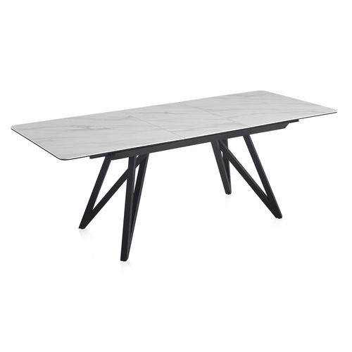 Table à Rallonge En Céramique Blanche Avec Pieds En Métal 160/210x90