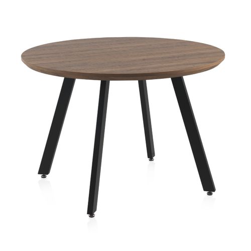 Table En Mélamine Effet Bois De Chêne Avec Pieds En Métal 110 Diamètre