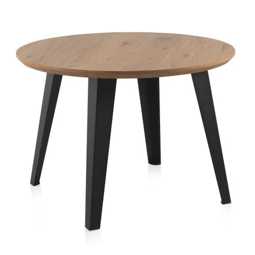 Table En Mélaminé Effet Frêne Avec Pieds En Métal Diamètre 110