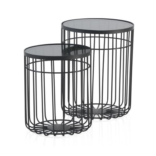 Lot De 2 Tables D'appoint En Métal Avec Verre