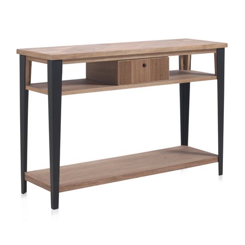 Console En Frêne Avec Tiroir Et Pieds En Métal