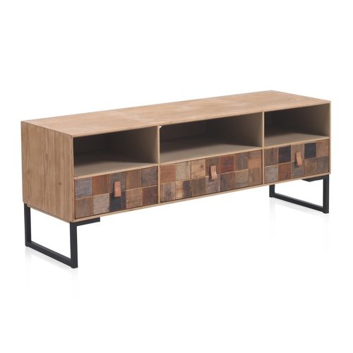 Meuble TV Plaqué En Frêne Avec Façade En Bois Recyclé