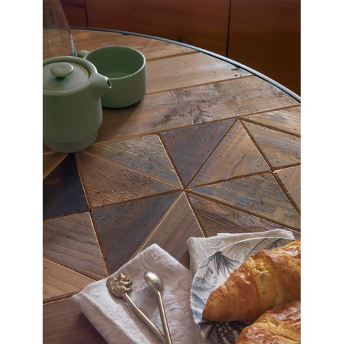 Table En Bois Recyclé 100 Cm De Diamètre Avec Pied En Métal Noir