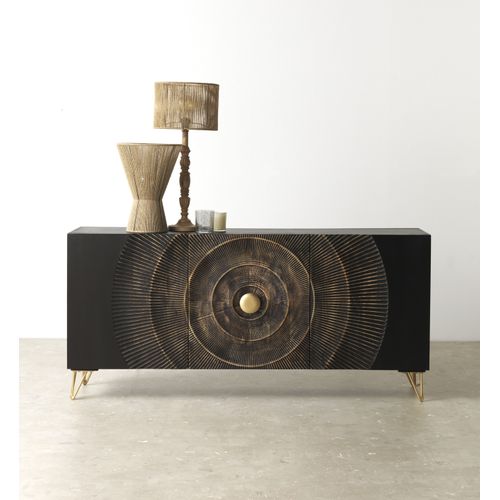 Buffet En Bois De Manguier Et Panneaux De Fibres, Noir