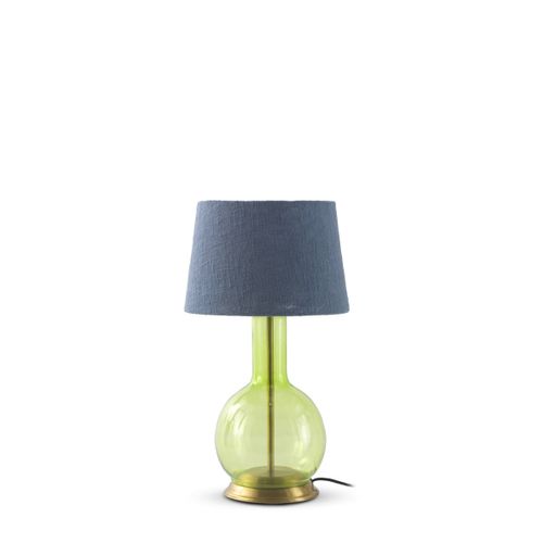 Lampe à Poser En Verre Vert Avec Abat-jour En Coton Bleu