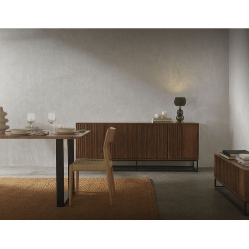 Buffet 4 Portes En Bois De Manguier Massif Et Base En Métal