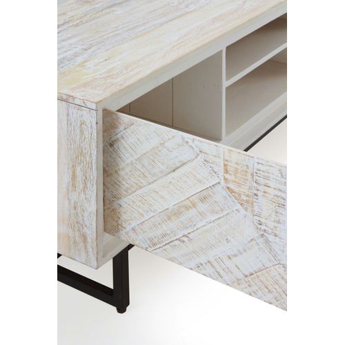 Meuble TV En Manguier Massif Patiné Blanc