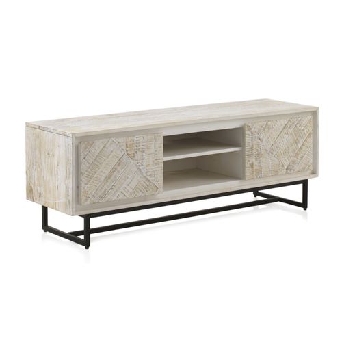 Meuble TV En Manguier Massif Patiné Blanc