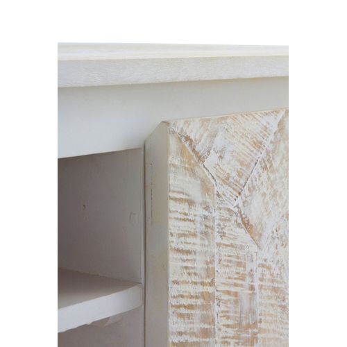 Meuble TV En Manguier Massif Patiné Blanc