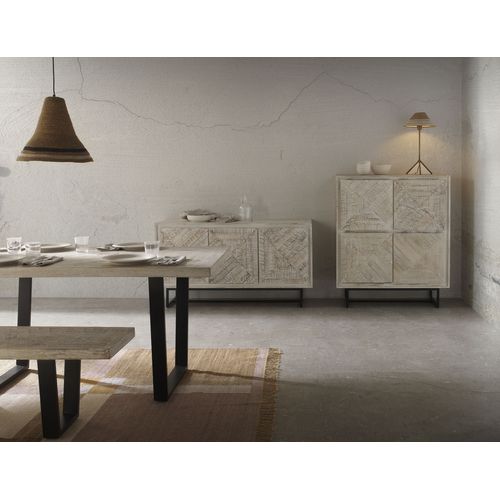 Table En Bois De Manguier Massif Patiné Blanc 160x90