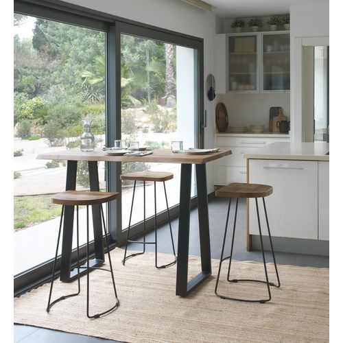 Table De Bar Haute 130x70 En Acacia Massif Avec Pieds En Métal Noir