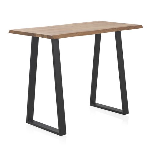 Table De Bar Haute 130x70 En Acacia Massif Avec Pieds En Métal Noir