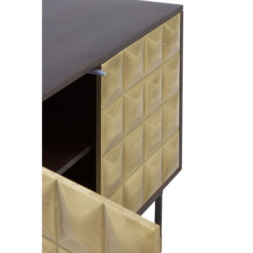 Meuble TV 4 Portes En Manguier Massif Avec Façade En Laiton Doré