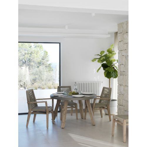 Table En Acacia Avec Plateau En Ciment Gris Clair, Diamètre 118 Cm