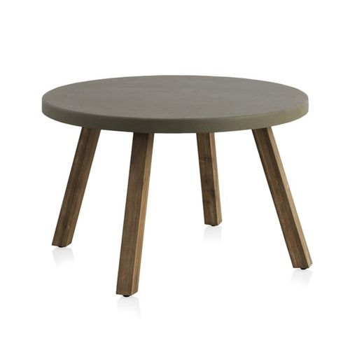Table En Acacia Avec Plateau En Ciment Gris Clair, Diamètre 118 Cm