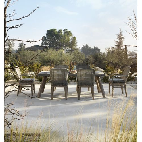 Table En Acacia Avec Plateau En Ciment Gris Clair 200x90 Cm