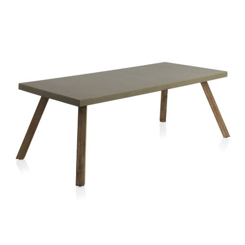 Table En Acacia Avec Plateau En Ciment Gris Clair 200x90 Cm